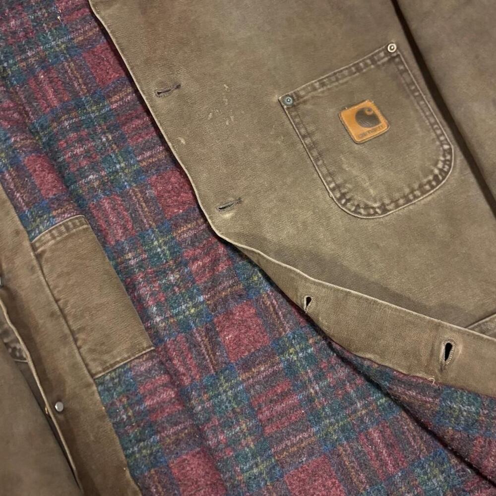 Carhartt CB0482 Brown Aztec Lined Chore Workwear Jacket us sz XL Duck Canvas